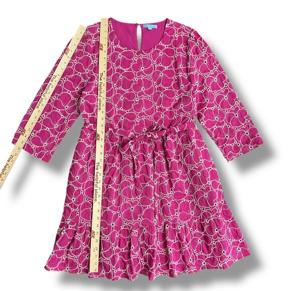 Draper James RSVP Pink Embroidered Floral Belted Dress Women’s XL Poplin Cotton - Picture 4 of 10